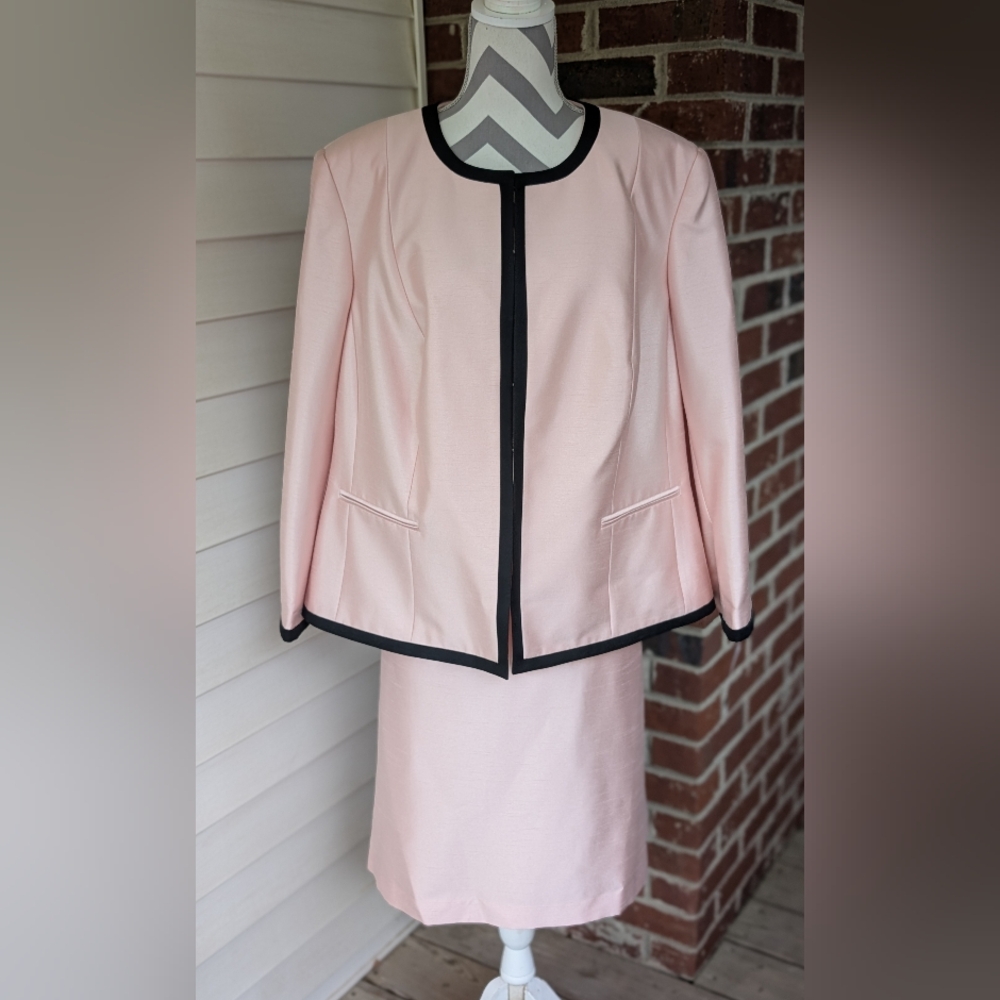 John Meyer Pink Satin Skirt  And Jacket with Black Trim